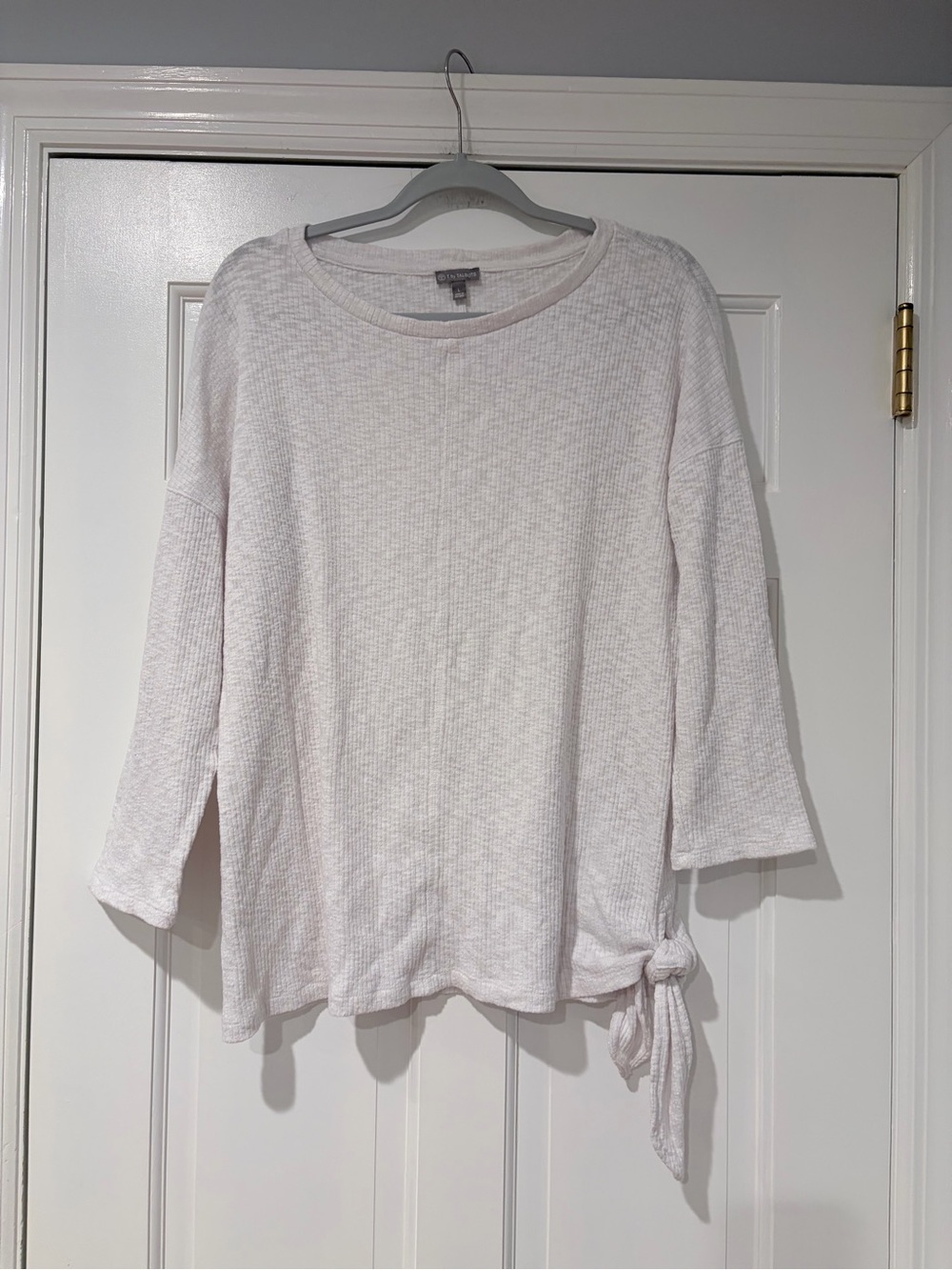 T by Talbots White Textured Side Tie 3/4 Sleeve Top Size Large